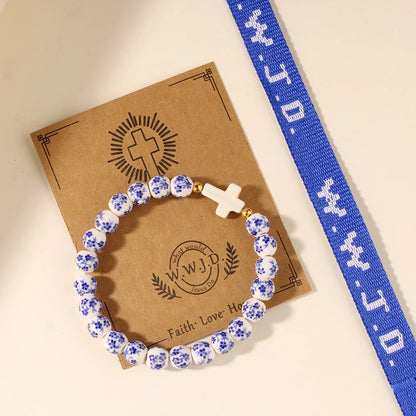 WWJD Floral Ceramic Cross Bracelet Stack