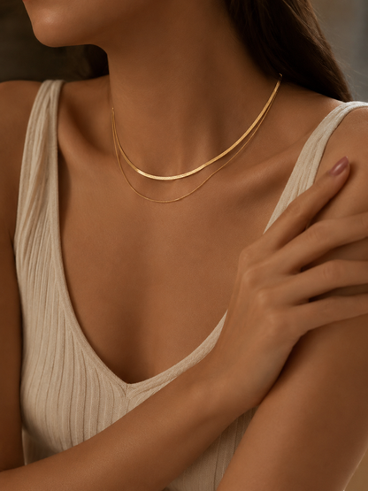 Flat Herringbone Layered Necklace