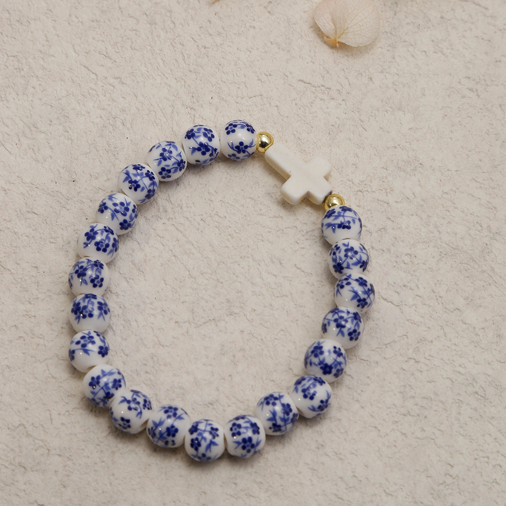 WWJD Floral Ceramic Cross Bracelet Stack