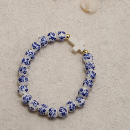 WWJD Floral Ceramic Cross Bracelet Stack