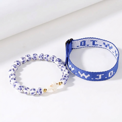WWJD Floral Ceramic Cross Bracelet Stack